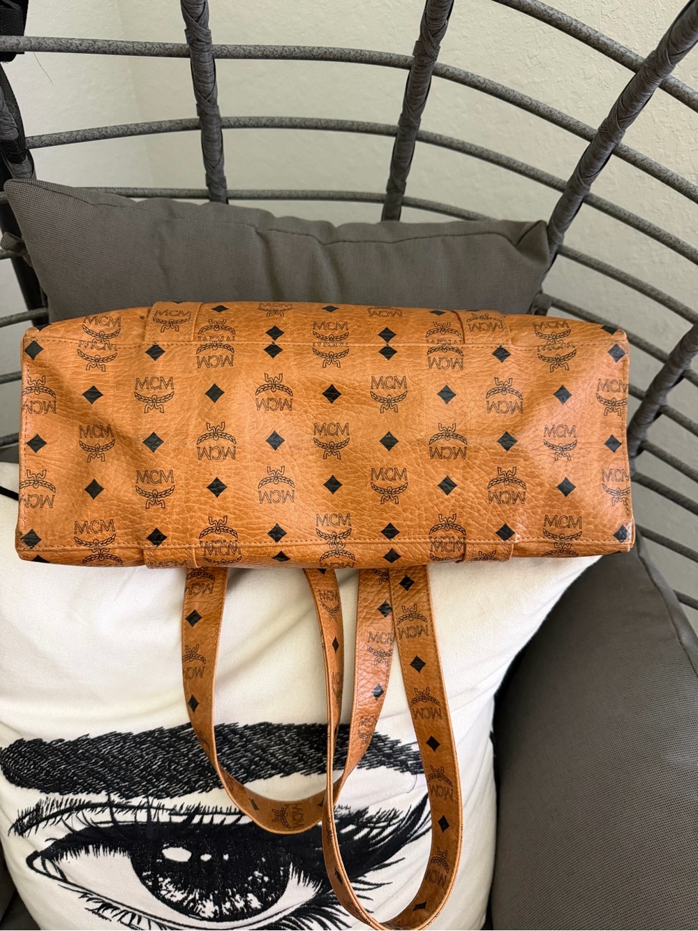 MCM Cognac Visetos Logo Tote Bag - Picture 7 of 10